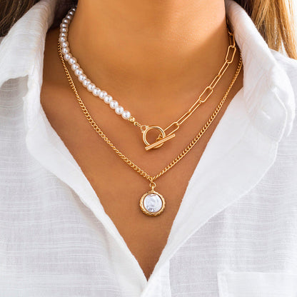 Goth Baroque Pearl Coin Portrait Pendant Necklace for Women Vintage Aesthetic Jewelry